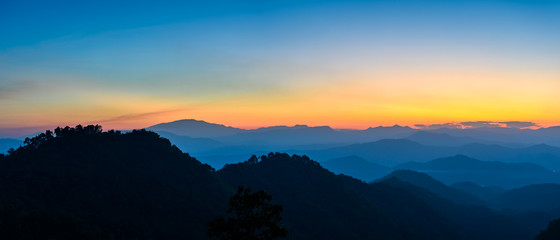 Fototapeta na wymiar Majestic mountains landscape in sunset sky with clouds , Chiang mai , Thailand