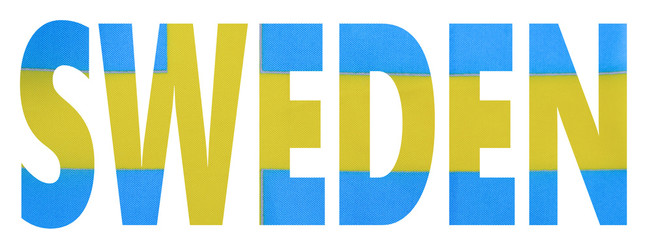 Bold text cutout letters from the image of a national flag with white background. Great photo with graphic elements for any nation specific subject. Flag of Sweden in blue and yellow.