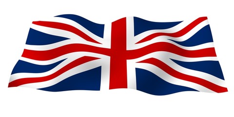 Waving flag of the Great Britain. British flag. United Kingdom of Great Britain and Northern Ireland. State symbol of the UK. 3D illustration