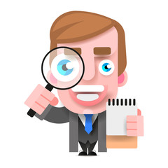 Detective Holding A Magnifying Glass. Vector Illustration