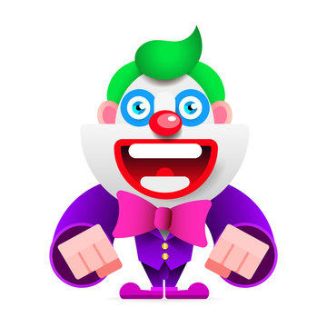 Cartoon Happy Clown Entertains Children Vector Illustration