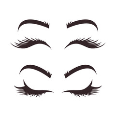 Different types variation of eyebrows and eyelashes models. Black line icons illustration isolated graphic design set. Beauty industry concept