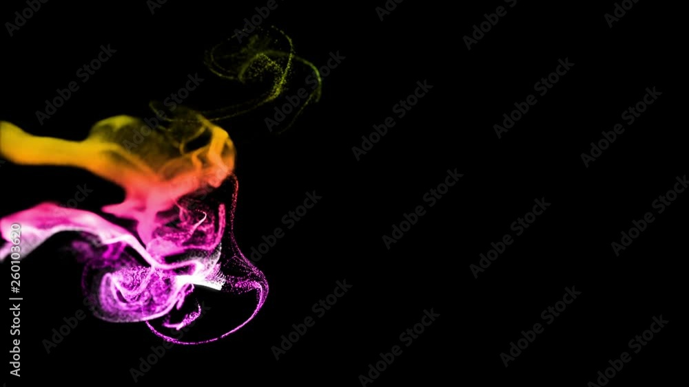 Poster 4k glow particles move in a stream of liquid in front of the camera in slow motion. 3d ink effect fo