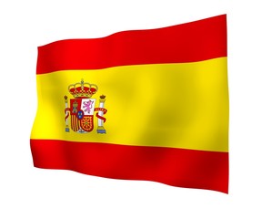 The flag of Spain. Official state symbol of the Kingdom of Spain. Concept: web, sports pages, language courses, travelling, design elements. 3d illustration