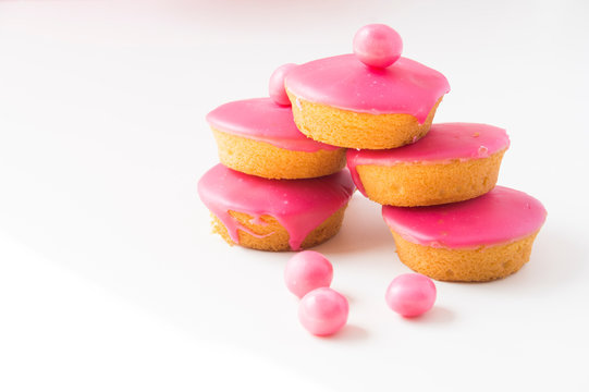 traditional Dutch cake with pink frosting, glazed, called Roze Koek.