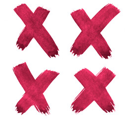Obraz premium 4 Cross, X - Persian red watercolor abstract background, stain, splash paint, stain, divorce. Vintage paintings for design and decoration. With copy space for text.
