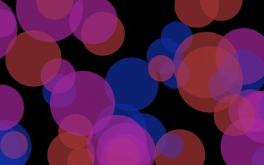 Multicolored translucent circles on a dark background. Red tones. 3D illustration