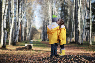 Fototapeta premium Children walk in the autumn park