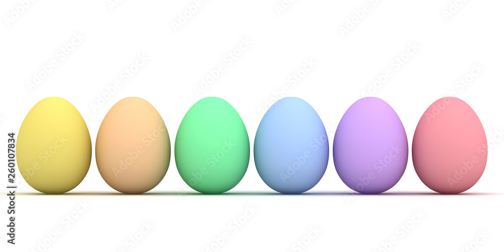 Poster Colorful Easter eggs isolated over white background with shadow 3D rendering