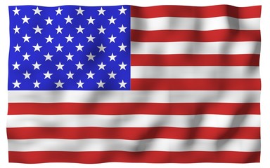 Waving flag of the United States of America. Stars and Stripes. State symbol of the USA. 3D illustration