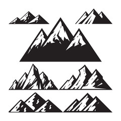 Mountain sign vector illustration - icons set. Silhouette abstract symbol. Black and white color. Graphic design elements.  