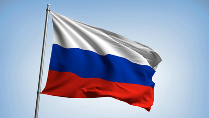 Fototapeta na wymiar Waving the flag of Russia on the flagpole. Russian Federation - colors of the flag. Illustration