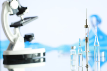 Seasonal vaccination. Medical equipment on a table.