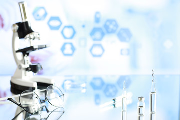 Seasonal vaccination. Medical equipment on a table.