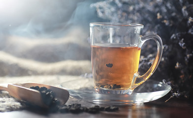 Brewed tea on a serving table