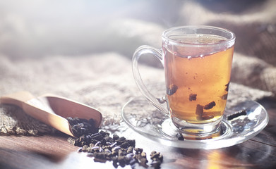 Brewed tea on a serving table