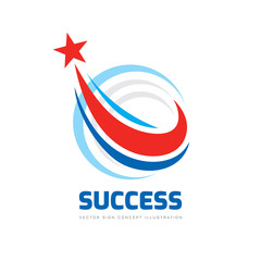 Success - abstract vector logo. Design elements with star sign. Development symbol. Progress icon. Growth and start-up concept illustration.