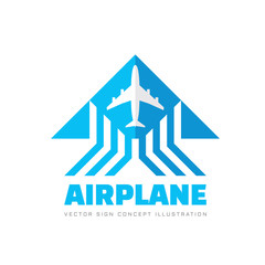 Obraz premium Airplane - concept business logo template vector illustration. Air travel wings creative sign. Graphic design elements. 