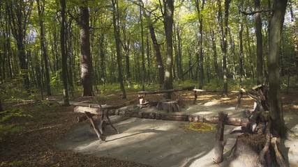Pole Fence Barrier at Trailhead in a Ukrainian Forest