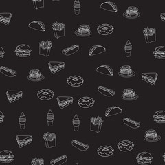 Seamless pattern with fast food. Vector