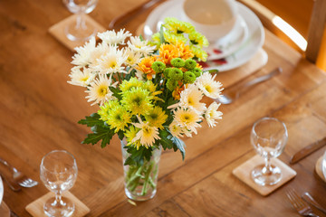 Fresh Spring Flower bouquet on a dining room table