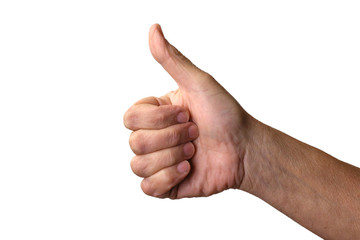 Old man  thumb up hand. Aged man hand showing thumb up. Old man hand isolated on white background. Part of set.