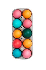 A set of painted eggs in the egg tray. Happy Easter. Easter set. isolated in white