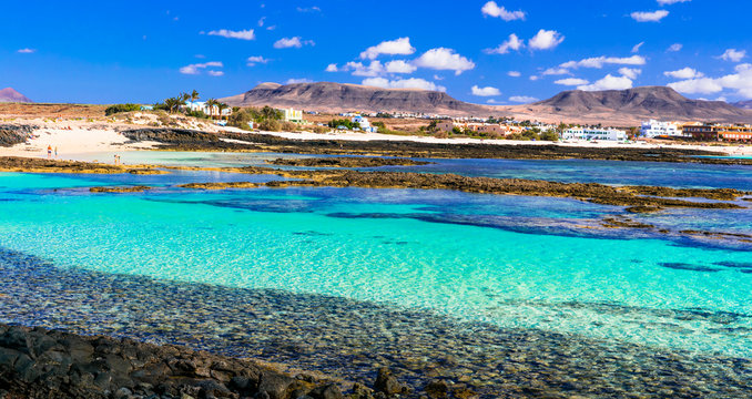 best beaches of Fueteventura - beautiful La Concha in El Cotillo.Canary islands