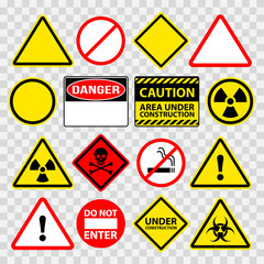 Warning danger under construction sings icons vector set