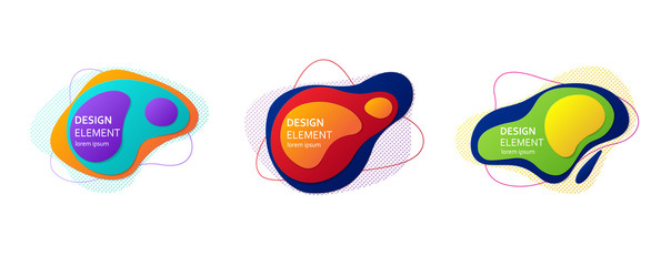 Abstract fluid elements with outline and dots. Multicolored paper cut effect illustration isolated on white background. Decoration origami element.