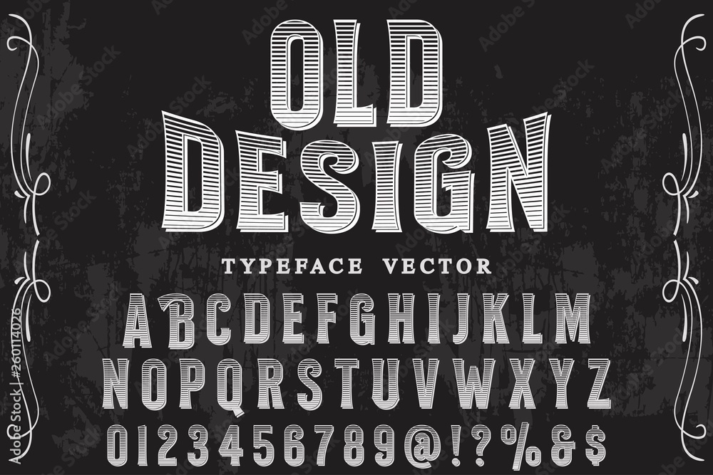 Fototapete font alphabet script typeface handcrafted handwritten vector label design old style.shadow effect.vi