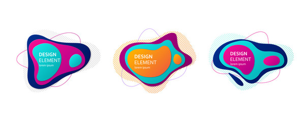 Abstract fluid elements with outline and dots. Multicolored paper cut effect illustration isolated on white background. Decoration origami element.