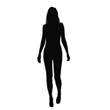 Vector silhouette woman standing, business,  people,single, black color, isolated on white background