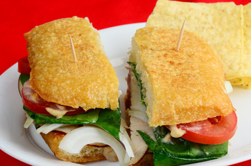 Coldcuts on Ciabatta bread with tomatoes, onions, lettuce and Chipotle Mayonnaise