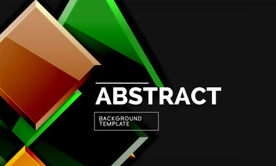 Glossy mosaic style geometric shapes - squares and triangles on black