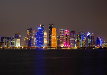 Obraz na płótnie Canvas April 2019 - Doha City Center Skyscrapers at Night