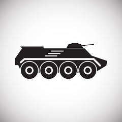 Military vehicle icon on background for graphic and web design. Simple vector sign. Internet concept symbol for website button or mobile app.