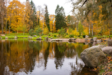 Fototapeta na wymiar View of Japanese garden in Kadriorg park, Tallinn, Estonia