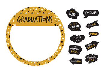 golden party photo booth and graduation elements -vector © jennylipmic