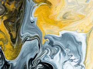 Black and white with gold creative abstract hand painted background, marble texture