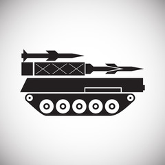 Military vehicle icon on background for graphic and web design. Simple vector sign. Internet concept symbol for website button or mobile app.
