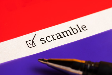 Fototapeta premium Checked checkbox with word scramble. questionnaire concept. to illustrate news or articles.