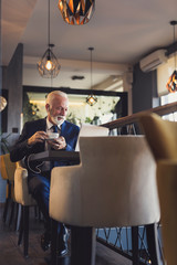 Senior businessman having a conference call