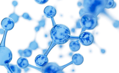 Abstract water molecules design. Atoms. Abstract water background for banner or flyer. Science or medical background. 3d rendering illustration.