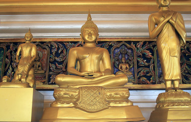 07 February 2019, Bangkok Thailand. Three Golden Buddha statues.