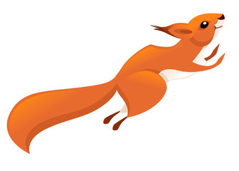 Obraz premium Cute little squirrel jumping up. Side view. Cartoon animal character design. Flat vector illustration isolated on white background