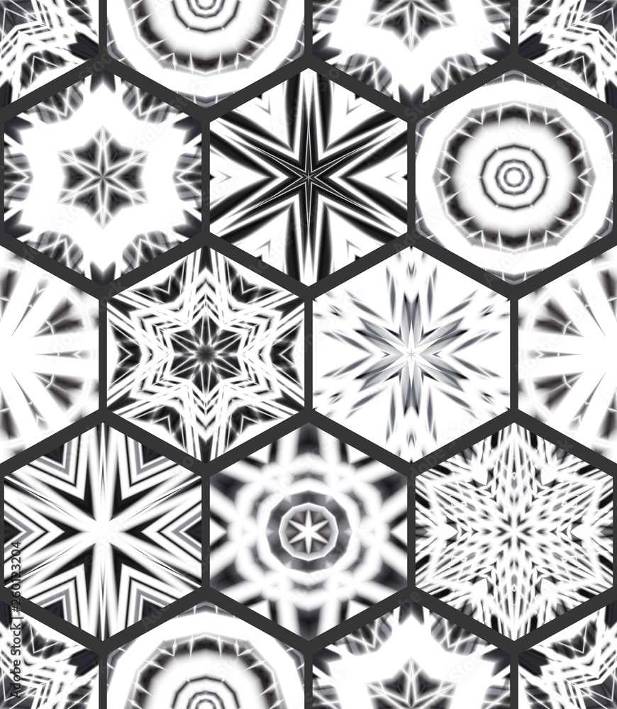 Aufkleber seamless pattern with kaleidoscopes. hexagonal structure of figures.