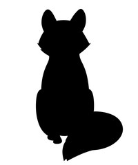Black silhouette. Cute red fox sitting. Cartoon animal character design. Forest animal. Flat vector illustration isolated on white background