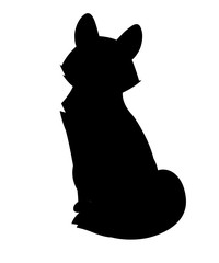 Black silhouette. Cute red fox sitting. Cartoon animal character design. Forest animal. Flat vector illustration isolated on white background