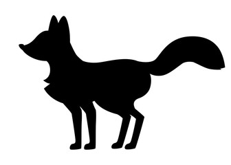 Black silhouette. Cute red fox is standing on four legs. Cartoon animal character design. Forest animal. Flat vector illustration isolated on white background